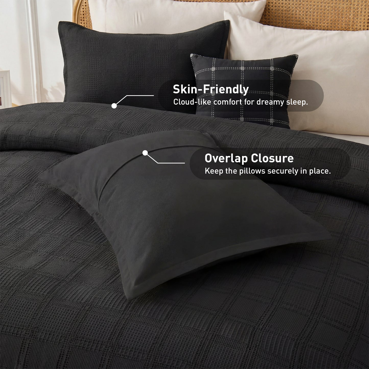 Solid Classic Waffle Weave Textured Duvet Cover Set