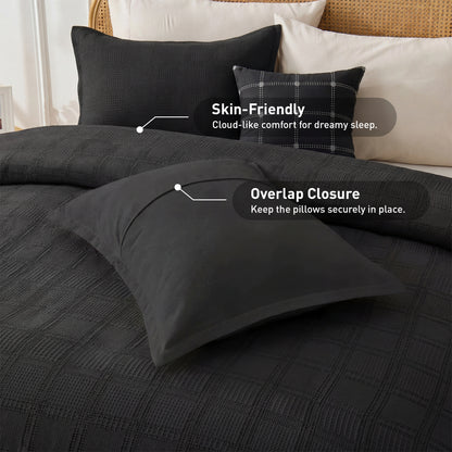 Solid Classic Waffle Weave Textured Duvet Cover Set