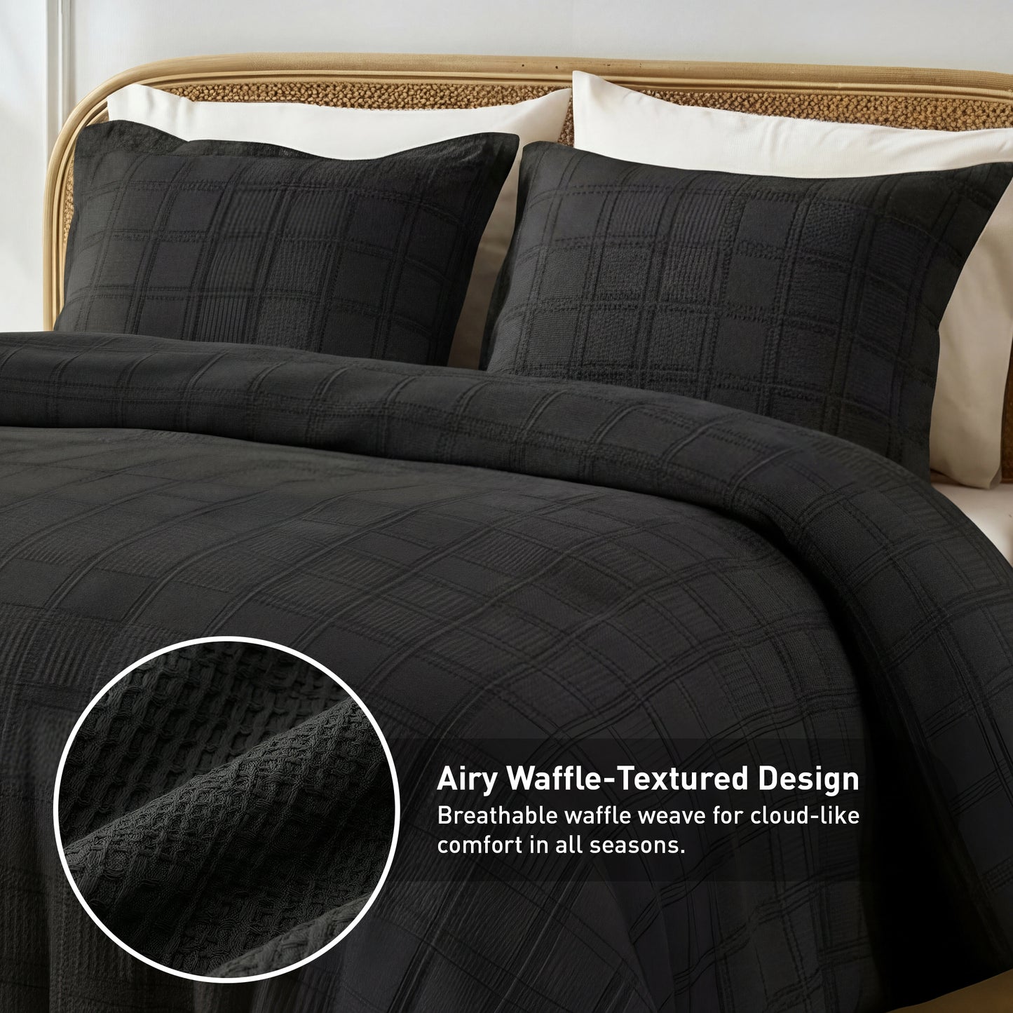 Solid Classic Waffle Weave Textured Duvet Cover Set