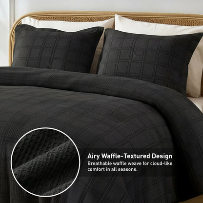 Solid Classic Waffle Weave Textured Duvet Cover Set