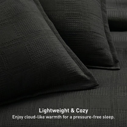 Solid Classic Waffle Weave Textured Duvet Cover Set