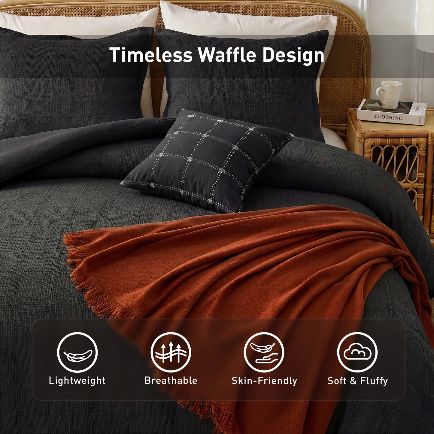 Solid Classic Waffle Weave Textured Duvet Cover Set