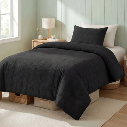 Solid Classic Waffle Weave Textured Duvet Cover Set