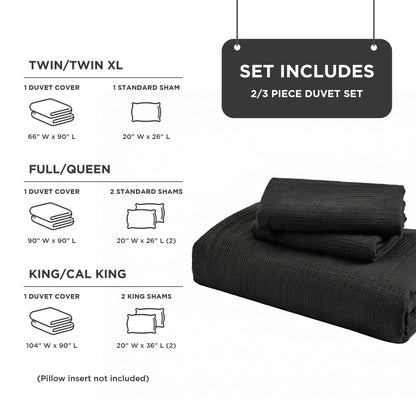 Solid Classic Waffle Weave Textured Duvet Cover Set