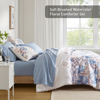 Microfiber Comforter Set, Watercolor Flora Print