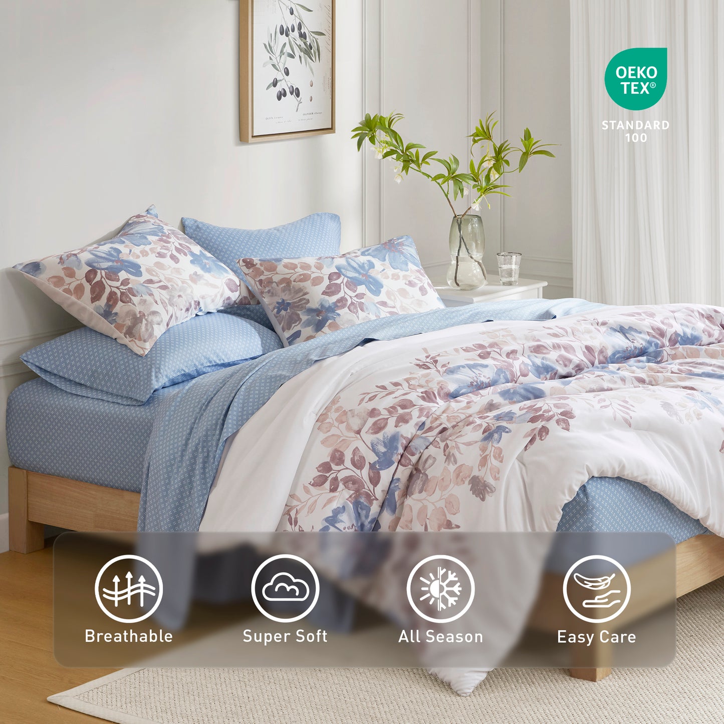 Microfiber Comforter Set, Watercolor Flora Print