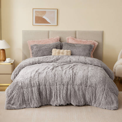 Solid Shaggy Long Fur Comforter Mini Set