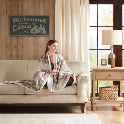 Oversized Mink to Berber Heated Throw, 60x70", Natural