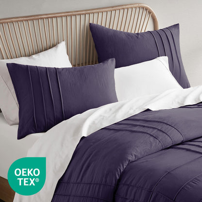 Boho Pintuck Stitching Dorm Bedding Set, Soft Washed Pleated Bed Sets with Pillow Sham