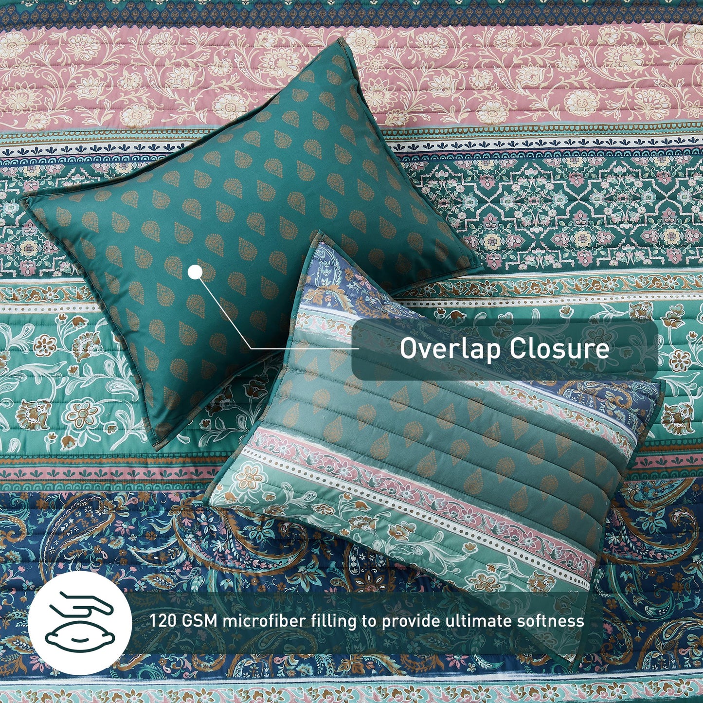 Boho Floral Reversible Patchwork Quilt Set with Pillowcases