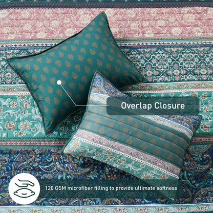 Boho Floral Reversible Patchwork Quilt Set with Pillowcases