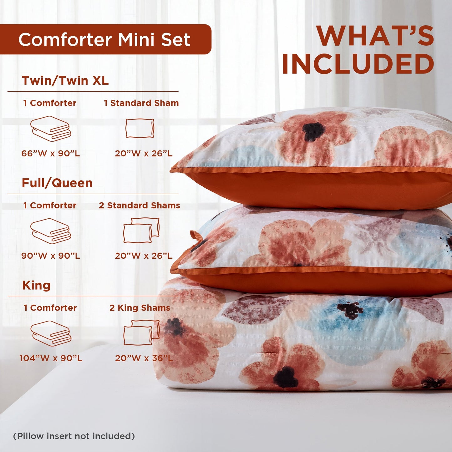 Reversible Floral Bedding Set, Cozy Botanical Flowers Seersucker Comforter Bed Set with Pillow Sham