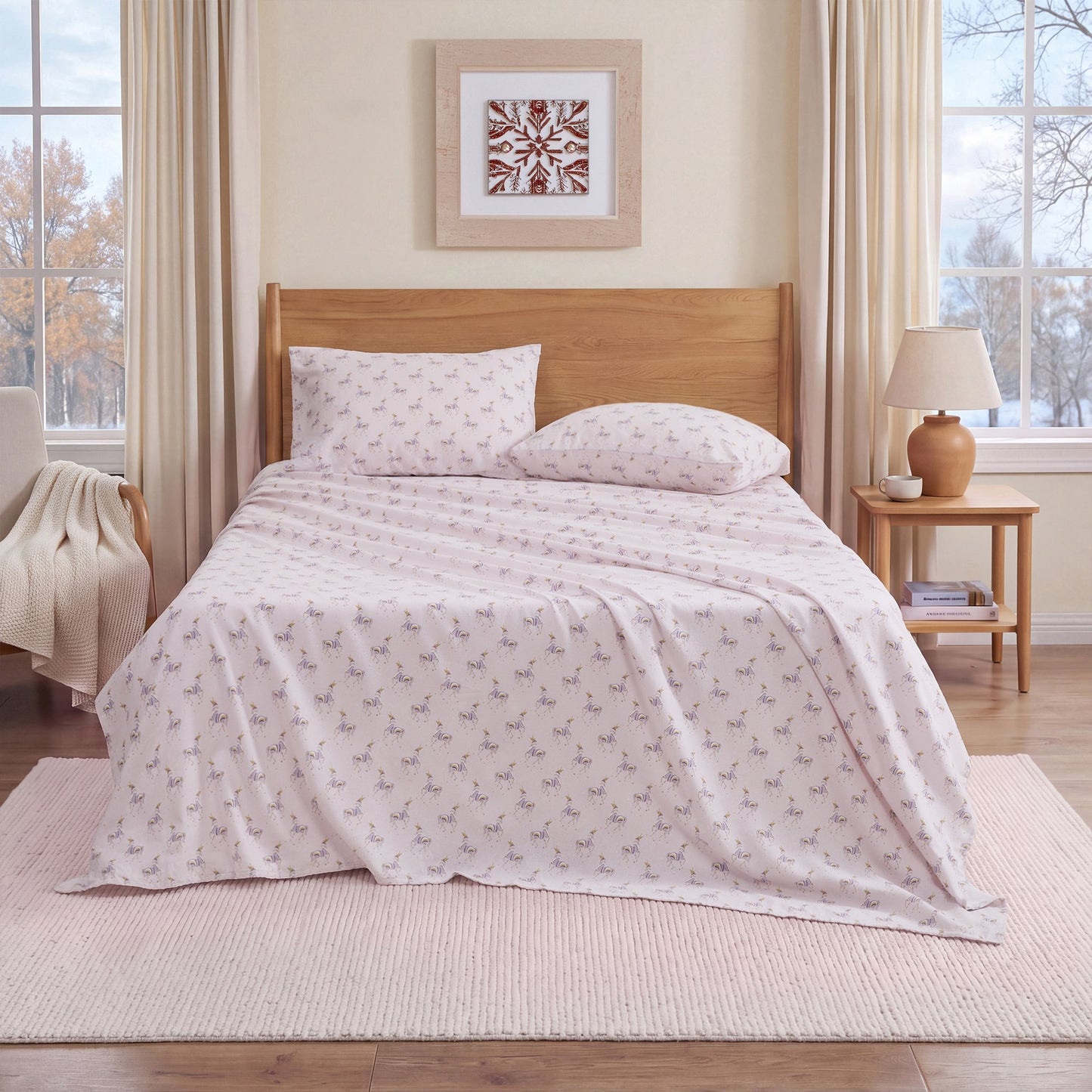 Cotton Flannel Sheet Set, 100% Cotton Bed Sheets Set with Deep Pocket