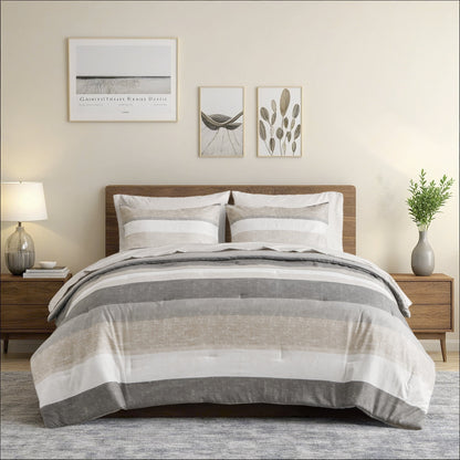 Stripe Comforter Set Bed in a Bag Bedding Set for Dorm Room, Comforter Bed Set with Flat Sheet and Fitted Sheet