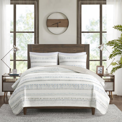 3 Piece Printed Microfiber Seersucker Quilt Set