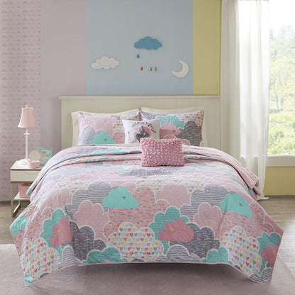 Cloud Reversible Cotton Quilt Set with Throw Pillows