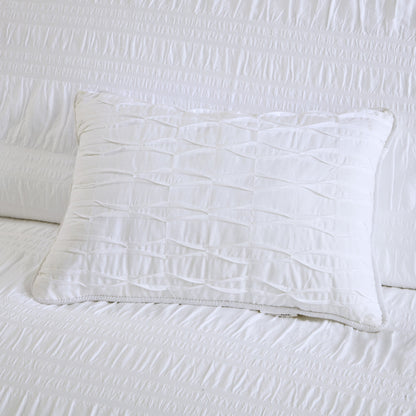 4 Piece Cotton Seersucker Duvet Cover Set, King/Cal King, White