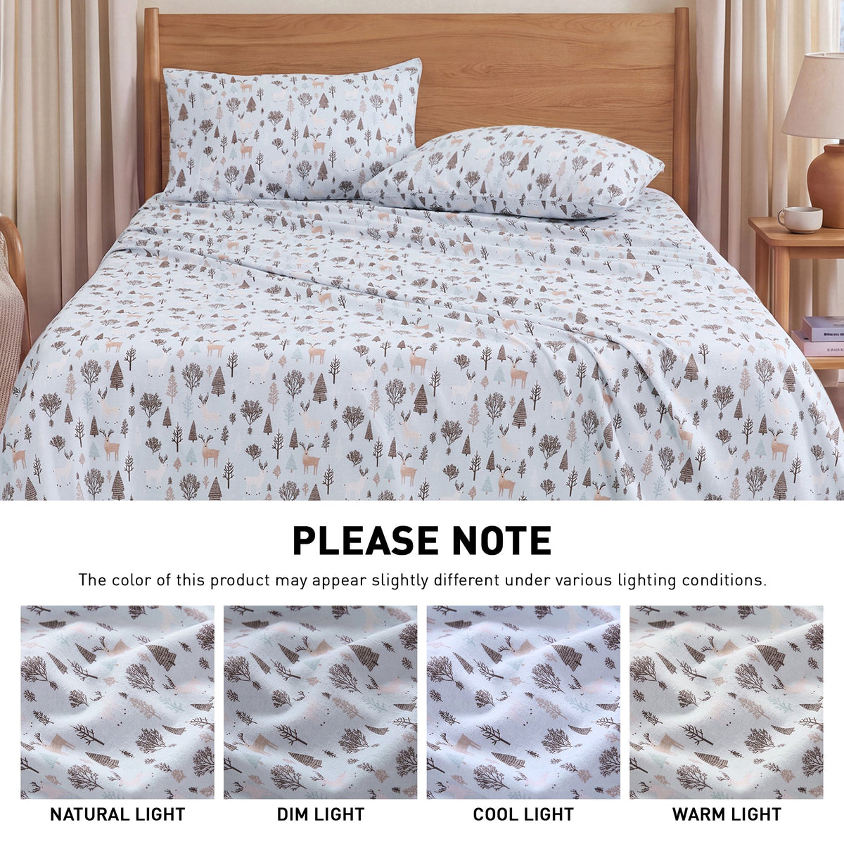 Cotton Flannel Sheet Set, 100% Cotton Bed Sheets Set with Deep Pocket