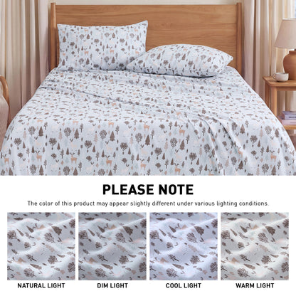 Cotton Flannel Sheet Set, 100% Cotton Bed Sheets Set with Deep Pocket