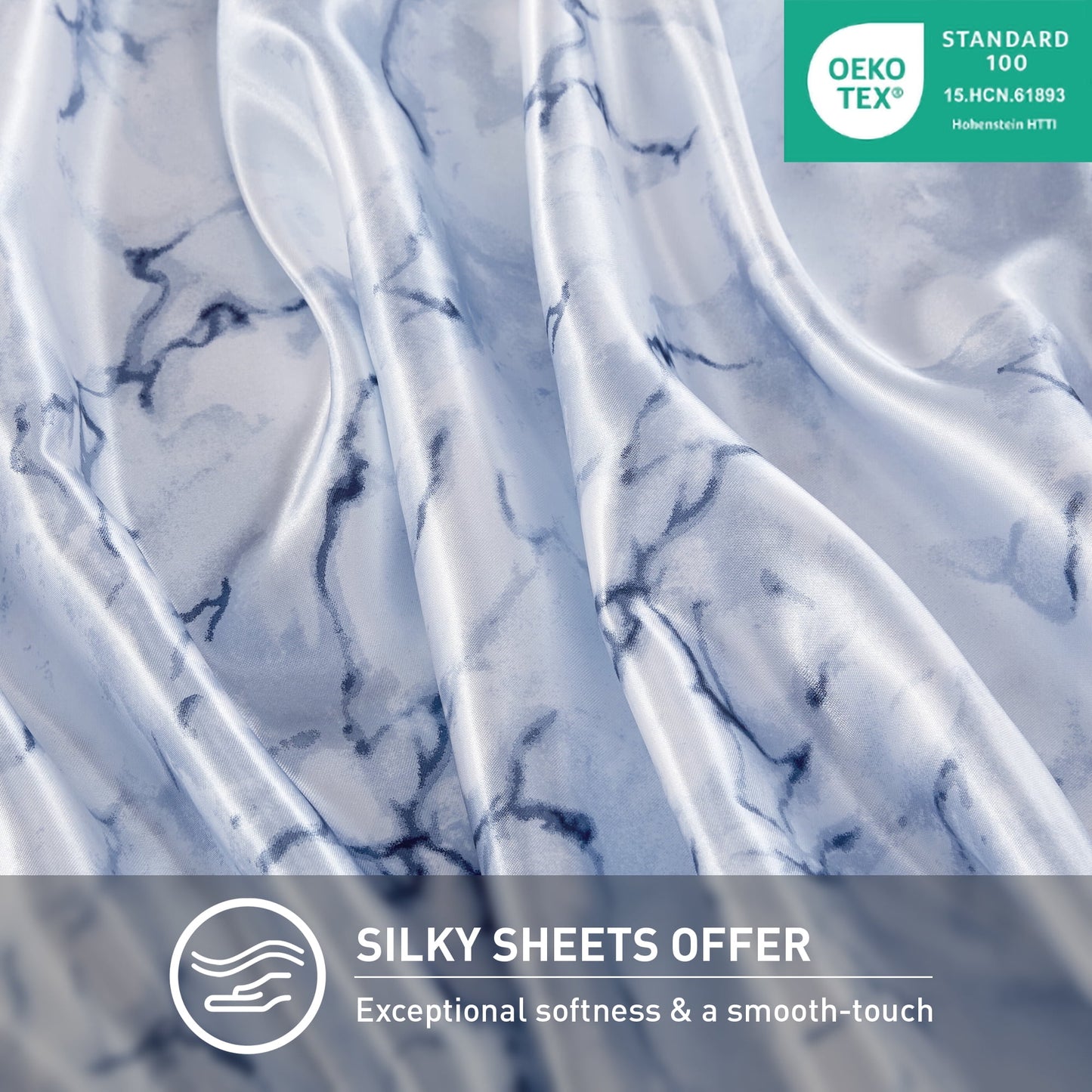 Printed Satin Bed Sheets, 3-Piece Luxury Silky Bedding Sets with Pillowcase
