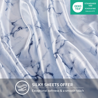 Printed Satin Bed Sheets, 3-Piece Luxury Silky Bedding Sets with Pillowcase