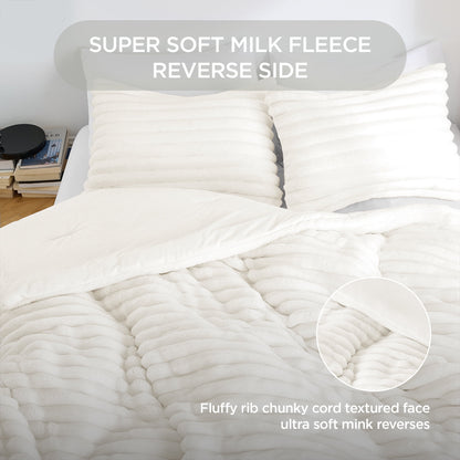 Fluffy Ribbed Plush Comforter Bedding Set