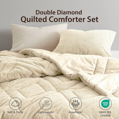 Double Diamond Quilted Teddy Comforter Set