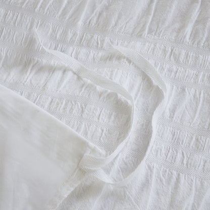 4 Piece Cotton Seersucker Duvet Cover Set, King/Cal King, White