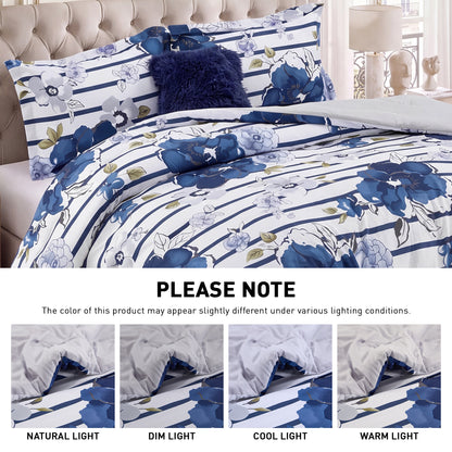 Rosalie Stripe Floral Bedding Comforter Set with Decorative Pillow