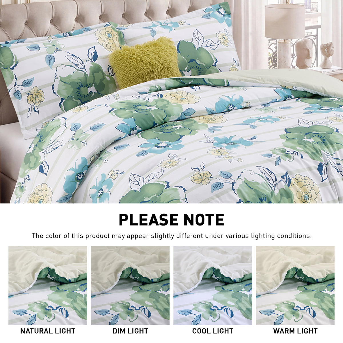 Rosalie Stripe Floral Bedding Comforter Set with Decorative Pillow