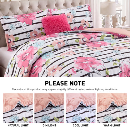 Rosalie Stripe Floral Bedding Comforter Set with Decorative Pillow