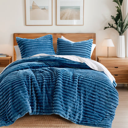 Fluffy Ribbed Plush Comforter Set