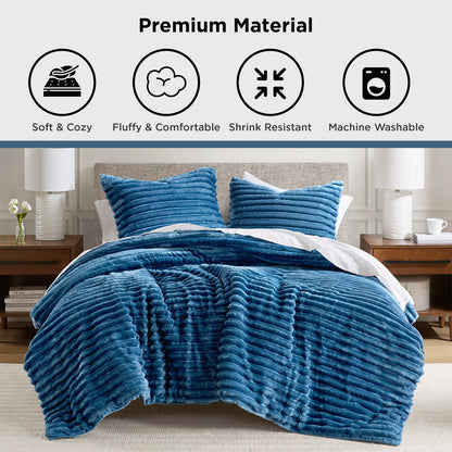 Fluffy Ribbed Plush Comforter Set