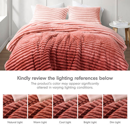 Fluffy Ribbed Plush Comforter Set