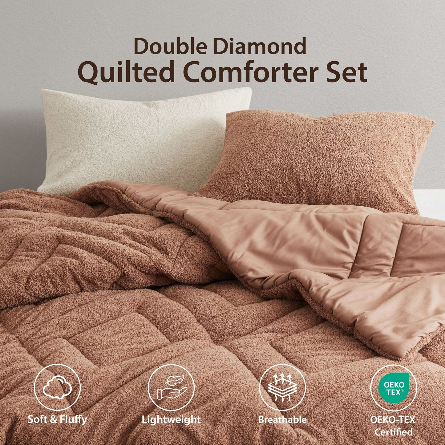 Double Diamond Quilted Teddy Comforter Set