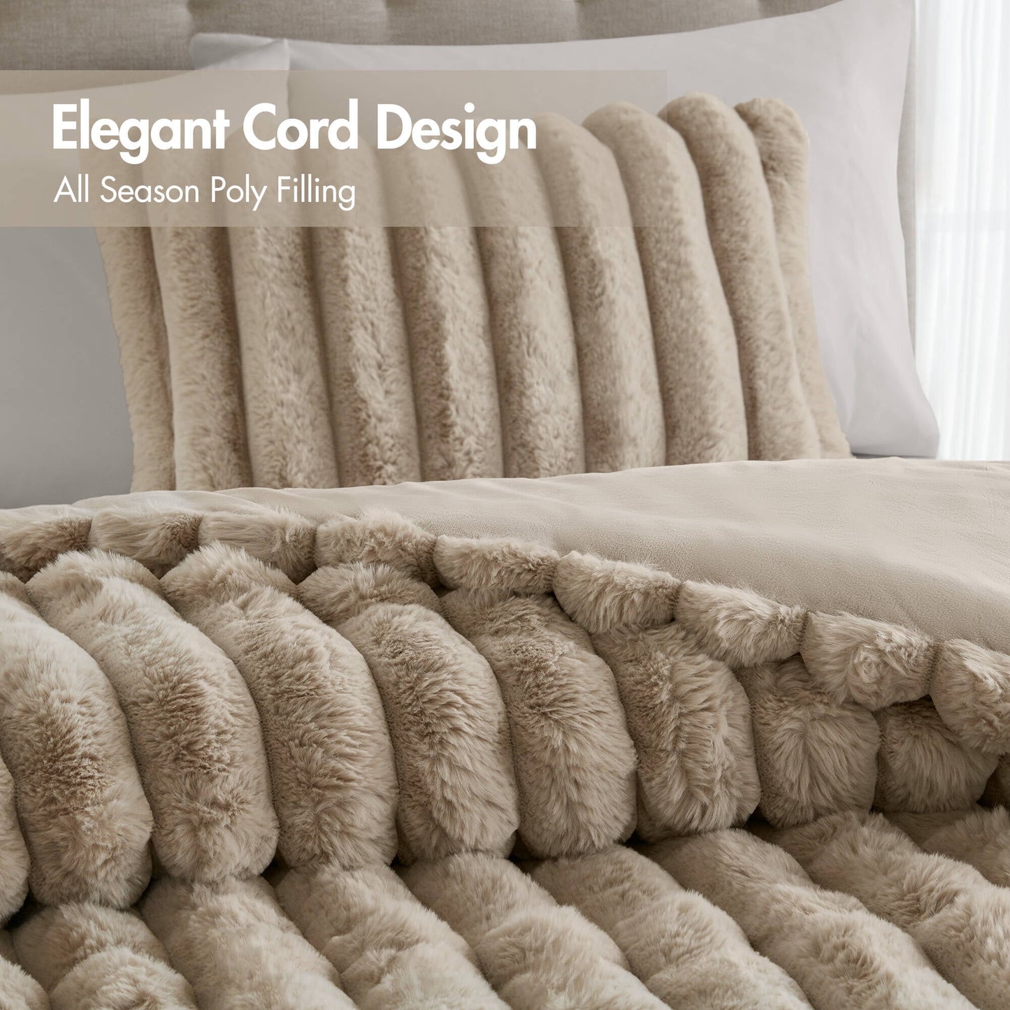 Faux Fur Fluffy Ribbed Bedding Comforter Set