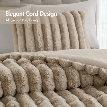 Faux Fur Fluffy Ribbed Bedding Comforter Set