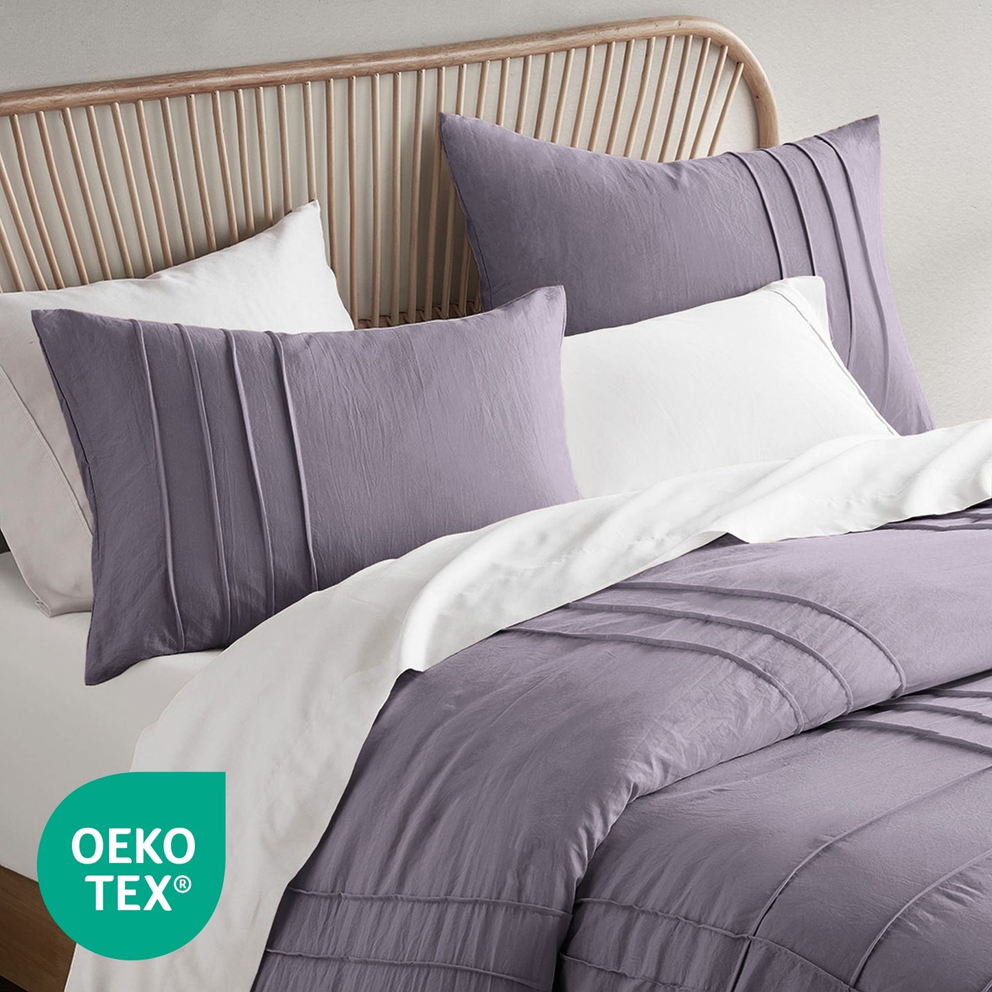 Boho Pintuck Stitching Dorm Bedding Set, Soft Washed Pleated Bed Sets with Pillow Sham