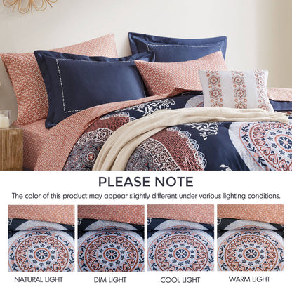 Bed in a Bag Navy/Orange Bedding Sets with Sheets, Bed Skirt for College Dorm