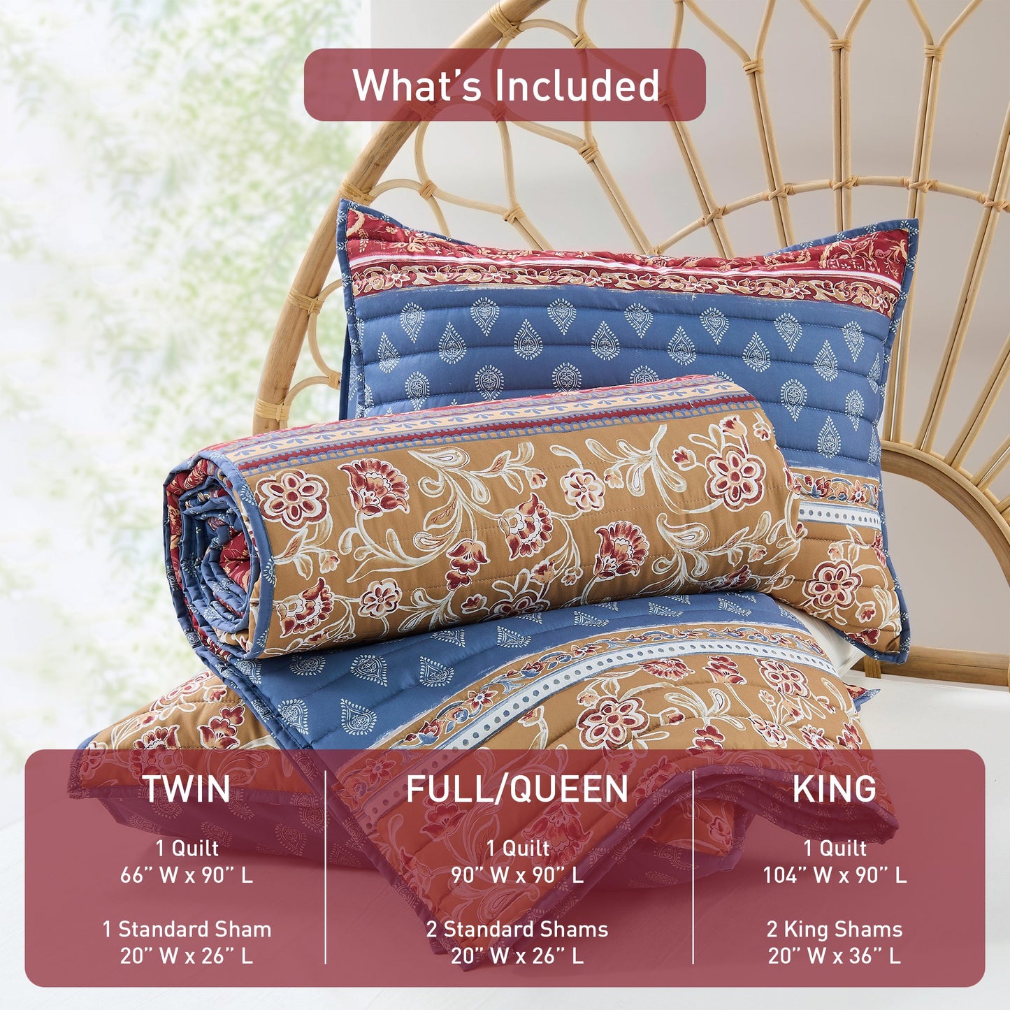 Boho Floral Reversible Patchwork Quilt Set with Pillowcases