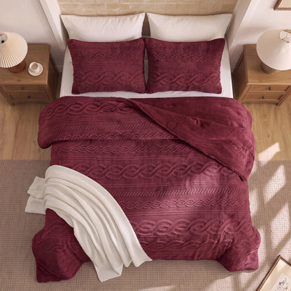 Auraline Jacquard Sherpa Cable Knit Plush Reversible Comforter Set