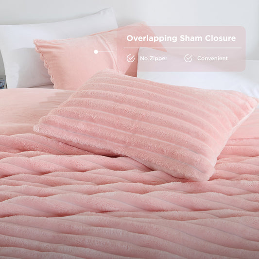 Fluffy Ribbed Plush Comforter Set 2-Piece Bedding Set