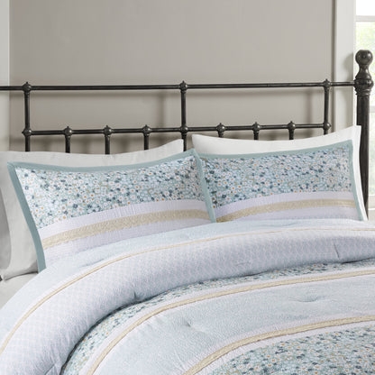 Floral Botanical Printed Seersucker Comforter Set with Throw Pillows