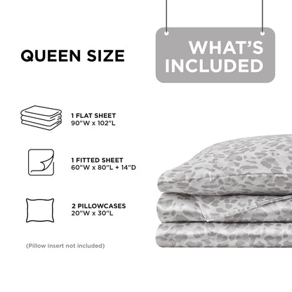Printed Satin Bed Sheets, 3-Piece Luxury Silky Bedding Sets with Pillowcase