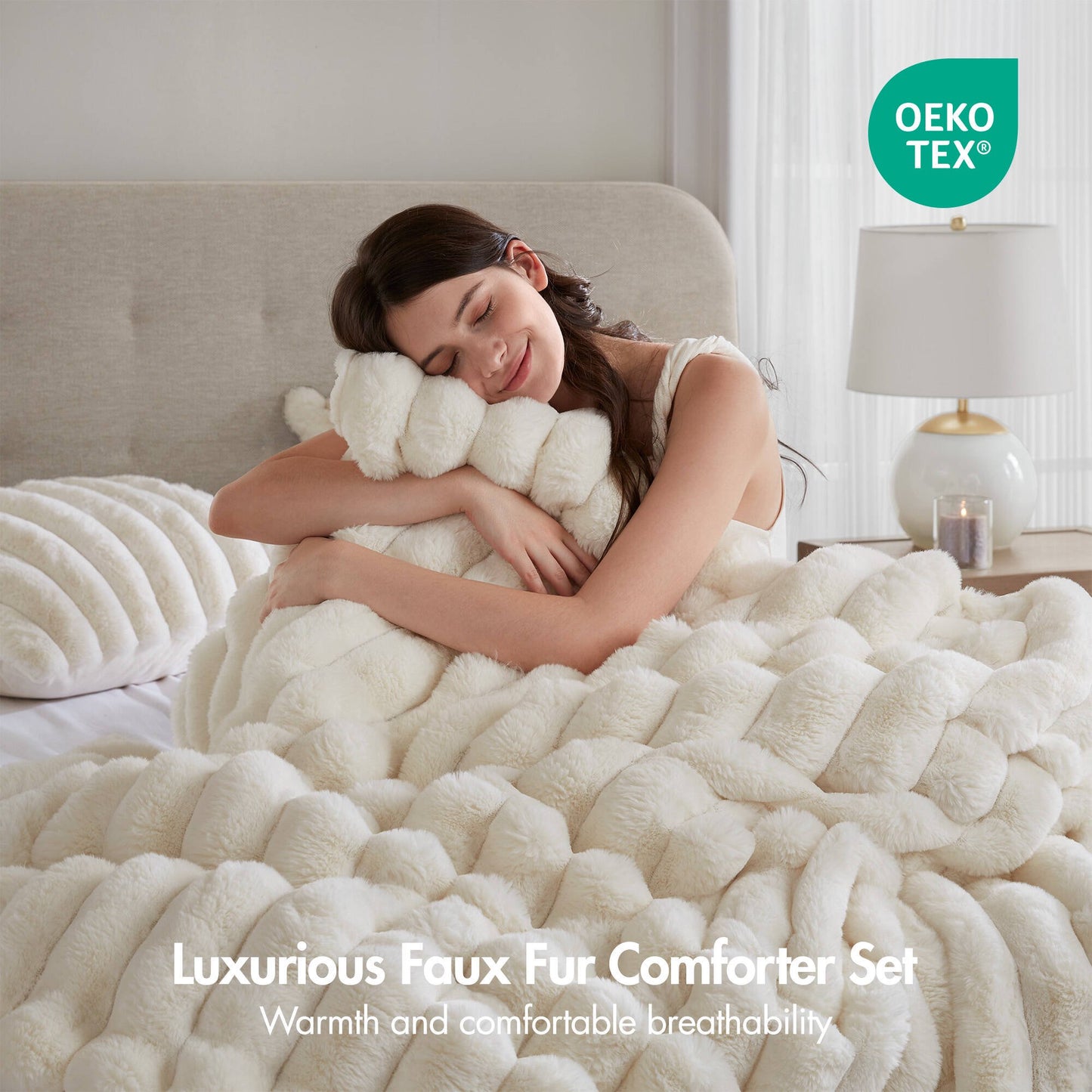 Faux Fur Fluffy Ribbed Bedding Comforter Set