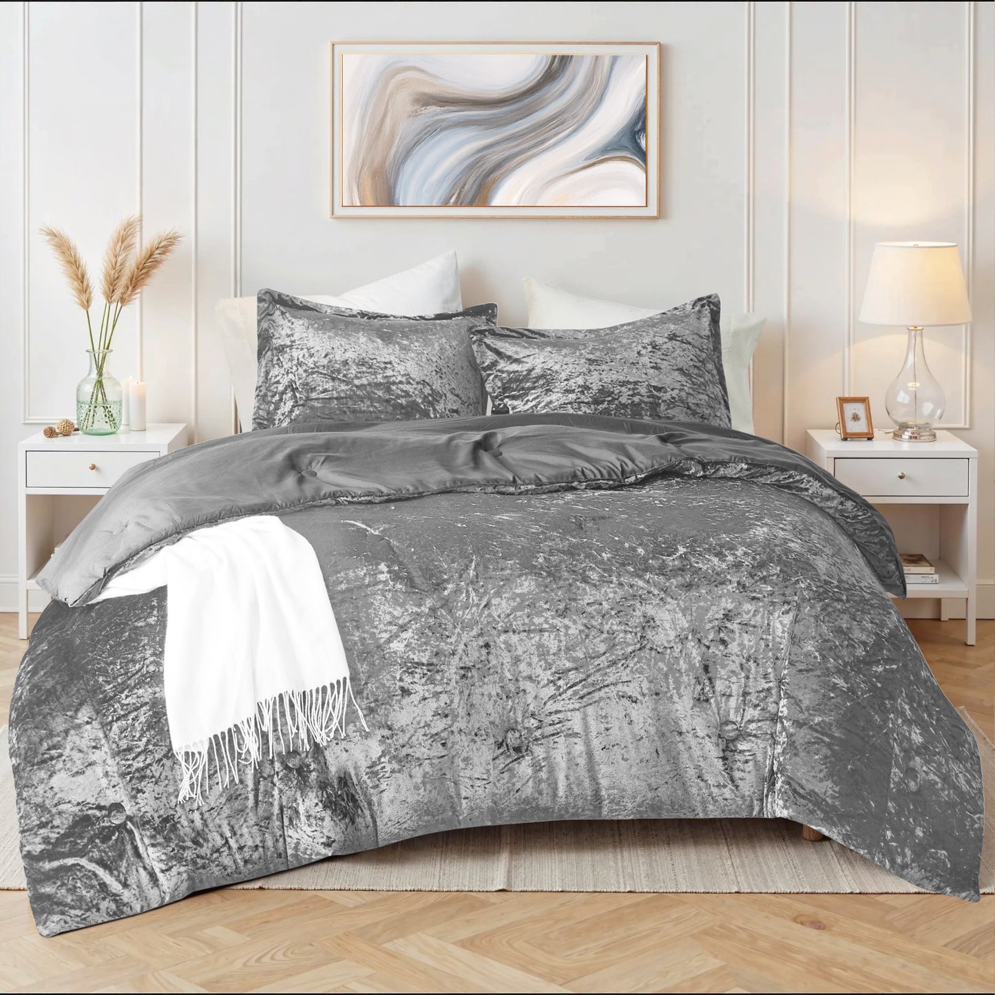 Crushed Velvet Comforter Set, Round Quilting