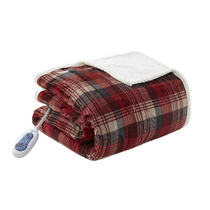 Oversized Mink to Berber Heated Throw, 60x70", Red