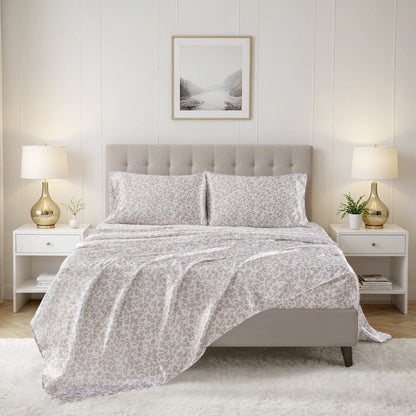 Printed Satin Bed Sheets, 3-Piece Luxury Silky Bedding Sets with Pillowcase