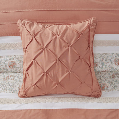 Pintuck Faux Silk Comforter Set with Bed Skirt and Decor Pillow