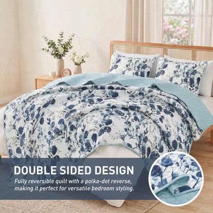 Floral Botanical Garden Style Quilt Bedspread with Sham
